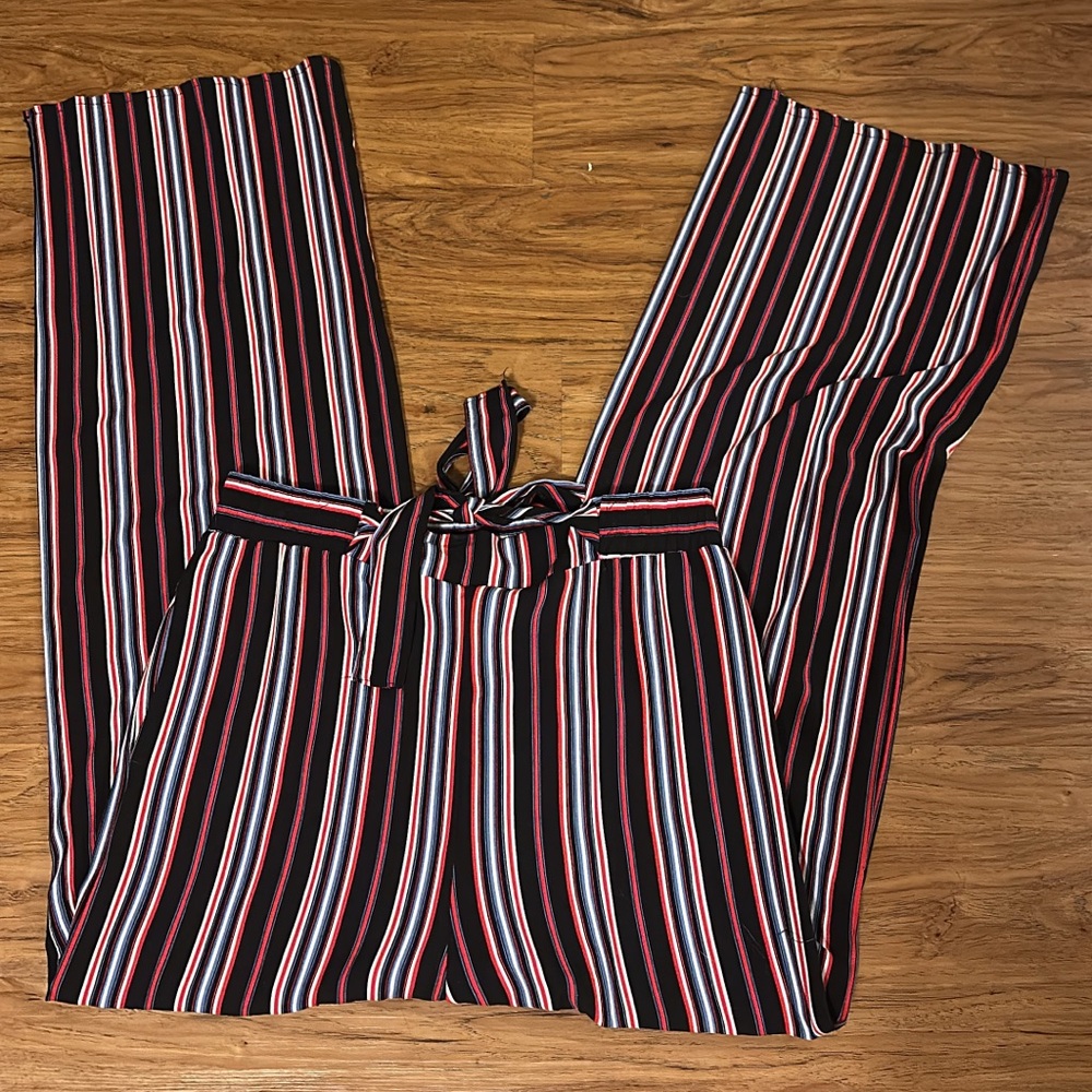Ambiance Black, Red, and White Striped Wide Leg Pants